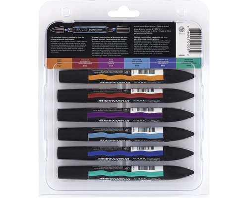 Set med sex markörer i olika färger