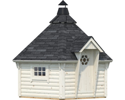 Grillkåta i trä med tak, fönster och dörr