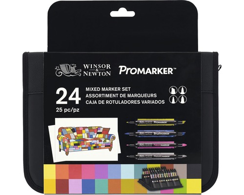 Winsor Newton ProMarker pennset med 24 pennor i svart förvaringsväska