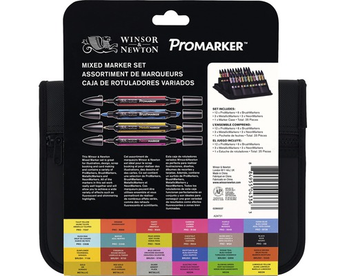 Winsor and Newton ProMarker pennset med olika markörer och förvaringsväska