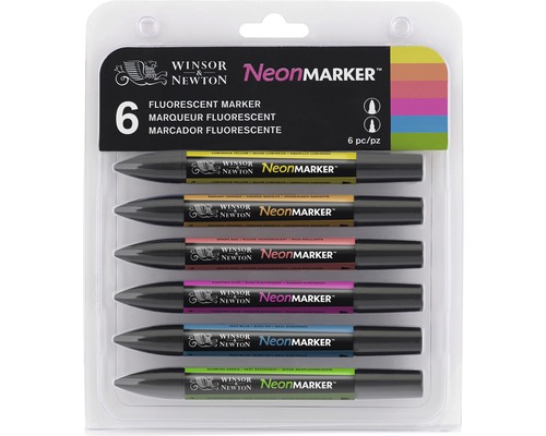 Winsor & Newton Neon Marker set med sex fluorescerande markörer