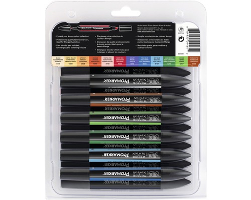 Winsor & Newton ProMarker Manga färgpennor, 12-pack, med dubbla spetsar