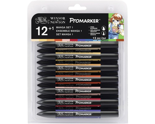 Winsor och Newton ProMarker Manga Set 1 med 13 pennor i en transparent plastförpackning