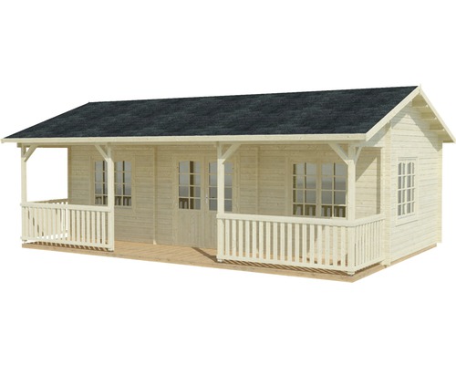 Trädgårdshus i trä med veranda, fönster och dörr