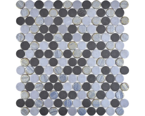 Mosaik glas ROUND 05 svart silver grå 29,7 x 30,8 cm