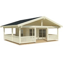 Trädgårdshus PALMAKO Agneta inkl. golv, fönster, entrétak, altan 49m² (18,8+28,8m²) 750x650cm obehandlad