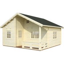 Timmerstuga med tak, dörr och fönster