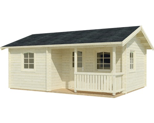 Trädgårdshus i trä med fönster och veranda