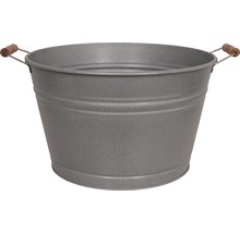 Grå metallhink med trähandtag