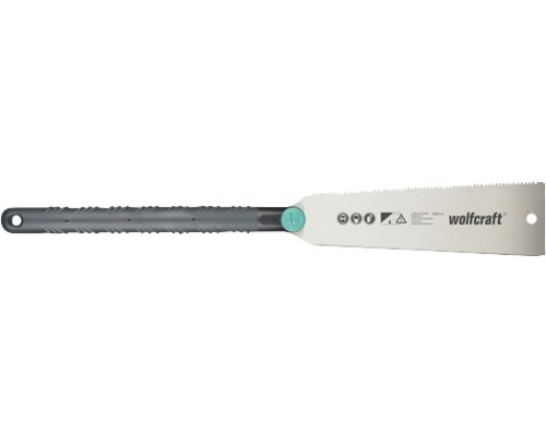 Finsåg med grått handtag och Wolfcraft-logotyp