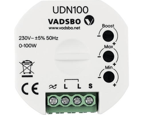 Tryckdimmer VADSBO LED utan nollan 0-100W