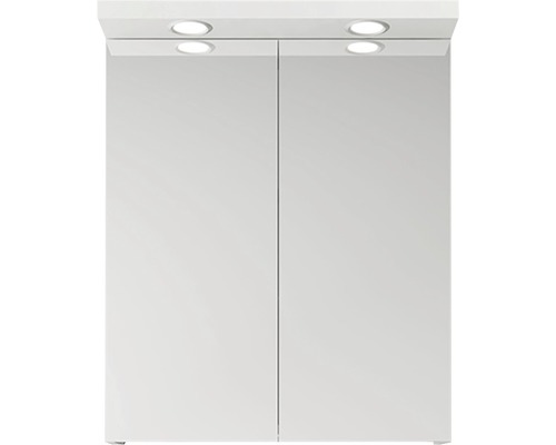 Spegelskåp med belysning HAFA Store 600 vit 2 dörrar 60x70 cm IP44 LED-spots Vitt spegelskåp med belysning