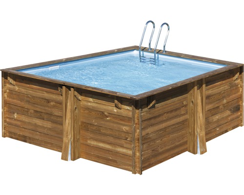 Fyrkantig träpool med stege