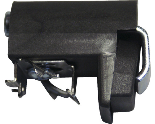 Plastkontakt med metallklämmor för fastsättning.