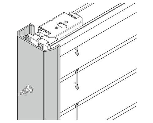 Detaljvy av persienn med fäste och skruv