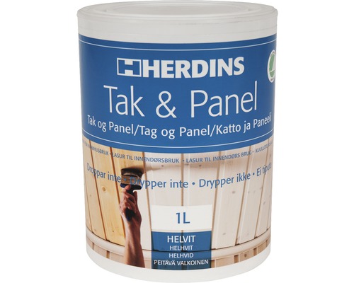 Vägglasyr HERDINS tak och panel helvit 1L Herdins lack för tak och panel, 1 liter