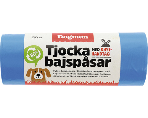 Bajspåse DOGMAN med knythantag 50-pack blå