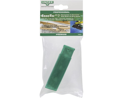 Unger ErgoTec glasskrapa reservblad, 10 cm, i plastbehållare