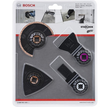 Bosch Starlock tillbehörssats med olika sågblad och slipplattor i förpackning