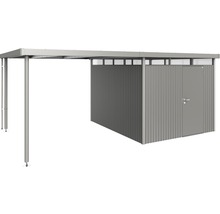Carport av metall med redskapsbod