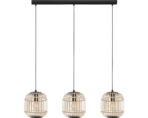 Pendellampa med tre skärmar av trälameller