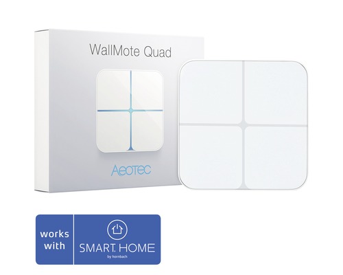Strömbrytare AEOTEC WallMote Quad AEOEZW130 med skjut-funktion och 4 knappar Aeotec WallMote Quad trådlös väggströmbrytare med förpackning
