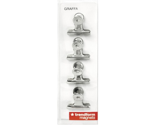 Fyra magnetiska metallklämmor i en förpackning