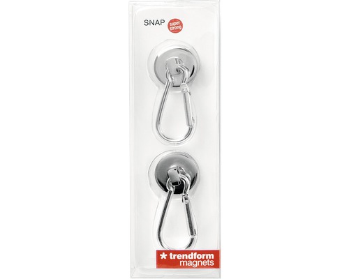 Förpackning med två magneter med karbinhakar