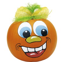 Målad pumpa med ansikte och håraccessoar för Halloween