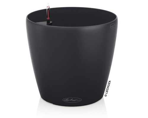 Svart blomkruka med vattennivåindikator