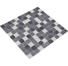 Mosaikplatta med kvadratiska element av glas och sten
