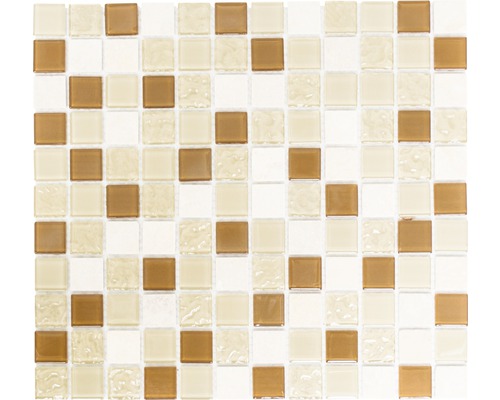 Mosaik glas med natursten CM M432 30,2x32,7 cm beige/brun