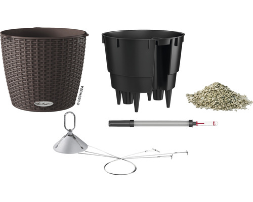 Blomkruka med insats, substrat, vattennivåindikator och upphängning