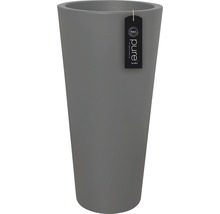 Grå hög blomkruka med etikett