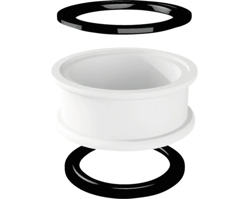 Anslutningsstycke och två tätningsringar för sanitära applikationer