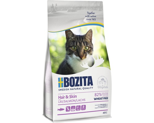 Kattmat BOZITA Hair & Skin Wheat free Salmon 400g Bozita Hair and Skin torrfoder med lax för katter, 400 gram