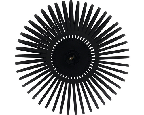 Svart taklampa med rund, strålformad design