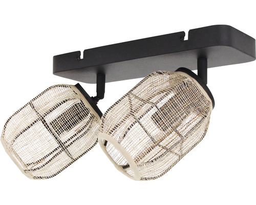 Taklampa med två lampor och lampskärmar i väv