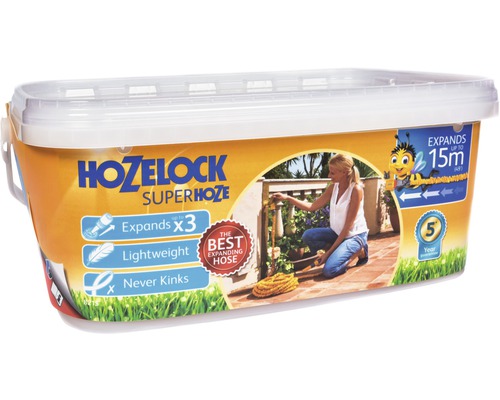 Hozelock Superhoze trädgårdsslangförpackning, expanderar upp till 15 meter, lättvikt, knickfri, fem års garanti