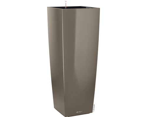 Självvattnande blomkruka LECHUZA Cubico Alto Premium 40 plast 40x40x105cm taupe Hög, fyrkantig blomkruka med vattennivåindikator