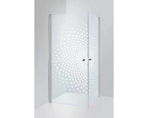 Duschhörn DUSCHBYGGARNA Twin de Luxe krom frostad glas 90x90 cm smutsavvisande Hörndusch med mönster