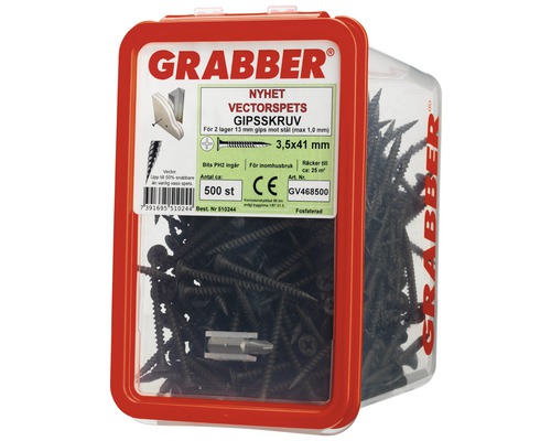 Grabber gipsskruvar 3,5x41 millimeter, 500 stycken i behållaren