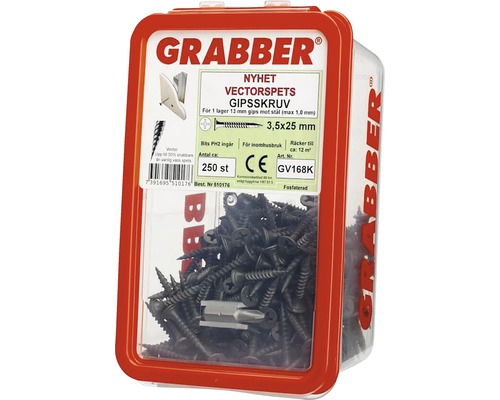Grabber gipsskruvar 3,5x25 mm, 250 stycken i transparent förpackning
