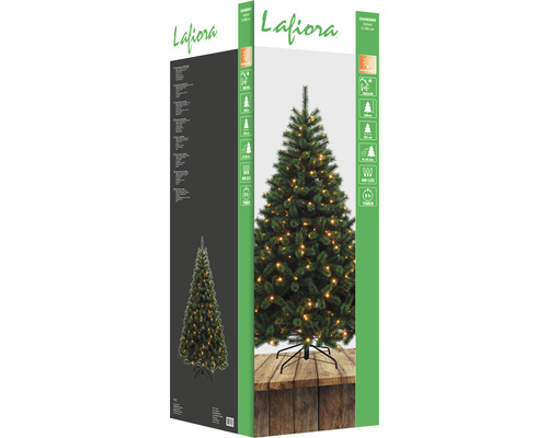 Förpackning av en konstgjord julgran från Lafiora, höjd 240 cm, med LED-belysning