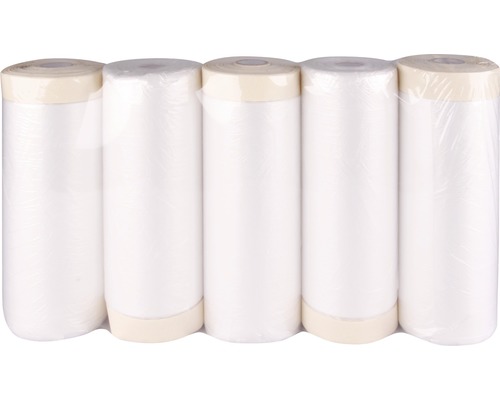 Fem rullar täckplast med tejp i förpackning