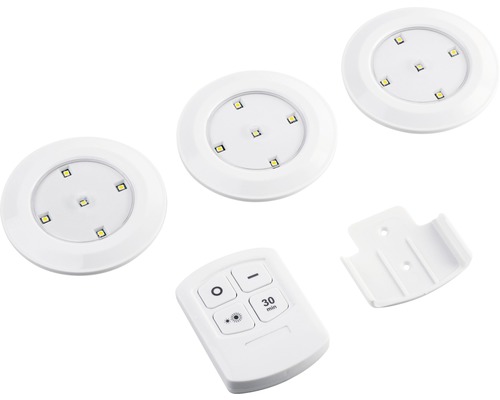 Downlights LED batteridrivet set med 3 lampor samt fjärrkontroll dimbar i 2 steg LED-bänkbelysningsset med fjärrkontroll och hållare
