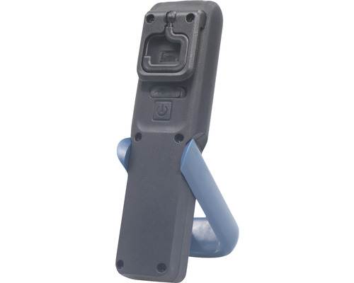 Baksidan av en LED-arbetslampa med krok och stativ