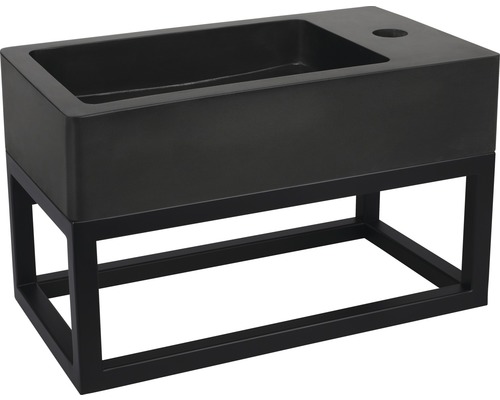 Svart tvättställ med stålram