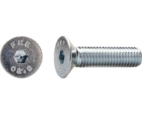 Två vyer av en försänkt skruv med insexkant