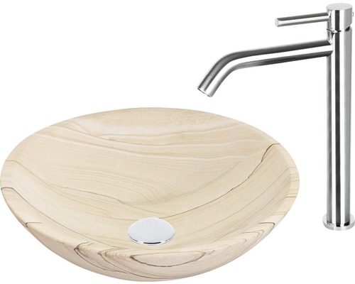 Tvättställ av sandsten med armatur